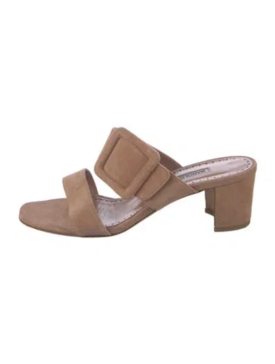 Pre-owned Manolo Blahnik Suede Slides In Neutrals