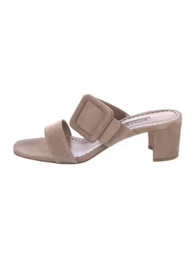 Pre-owned Manolo Blahnik Suede Slides In Neutrals
