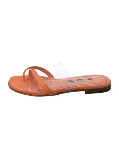 Pre-owned Manolo Blahnik Suede Slides In Orange