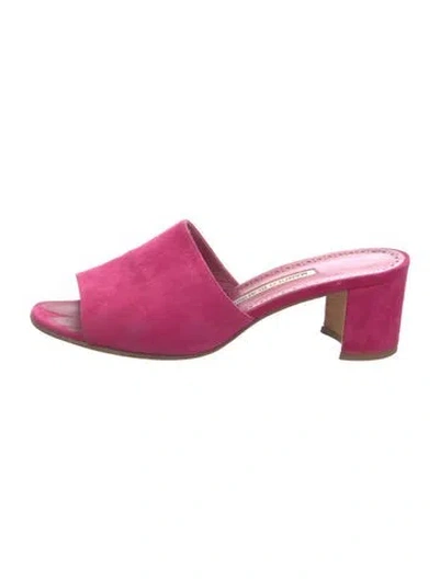 Pre-owned Manolo Blahnik Suede Slides In Pink