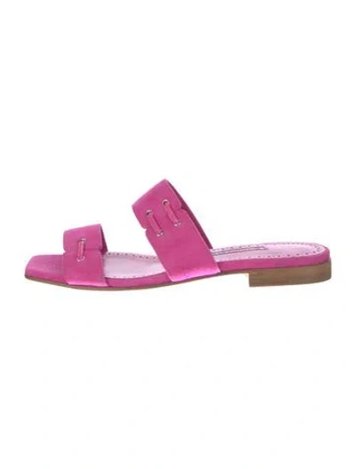 Pre-owned Manolo Blahnik Suede Slides In Pink