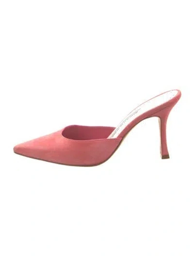 Pre-owned Manolo Blahnik Suede Slides In Pink