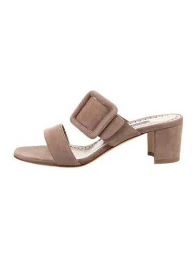 Pre-owned Manolo Blahnik Suede Slides In Pink