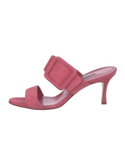 Pre-owned Manolo Blahnik Suede Slides In Red