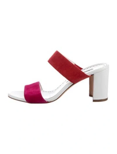 Pre-owned Manolo Blahnik Suede Slides In Red