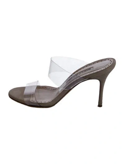 Pre-owned Manolo Blahnik Suede Slides In Silver