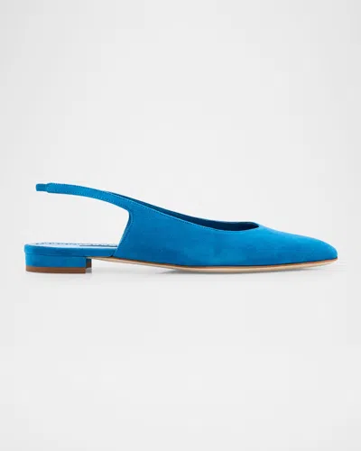 Manolo Blahnik Suede Slingback Ballerina Flats In Blue