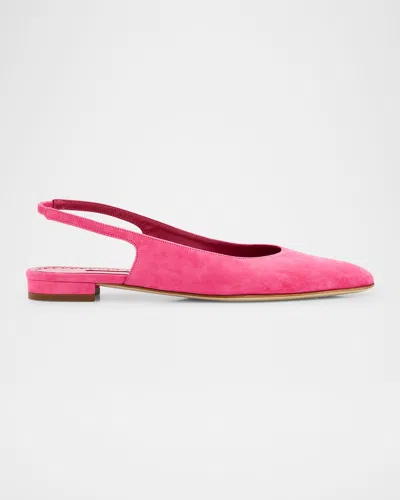 Manolo Blahnik Suede Slingback Ballerina Flats In Pink