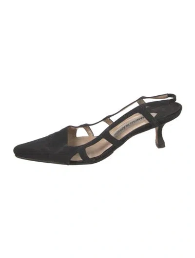 Pre-owned Manolo Blahnik Suede Slingback Flats In Black