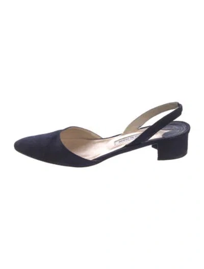 Pre-owned Manolo Blahnik Suede Slingback Flats In Blue