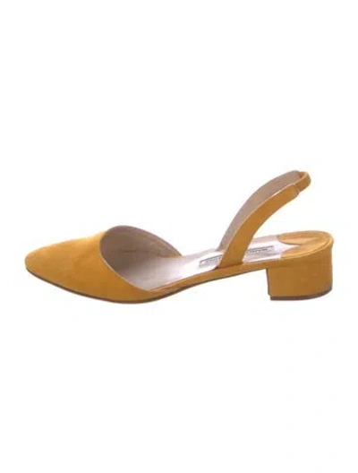 Pre-owned Manolo Blahnik Suede Slingback Flats In Brown