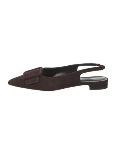 Pre-owned Manolo Blahnik Suede Slingback Flats In Brown