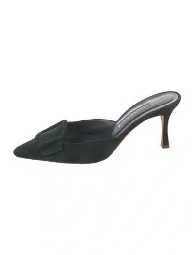 Pre-owned Manolo Blahnik Suede Slingback Flats In Green