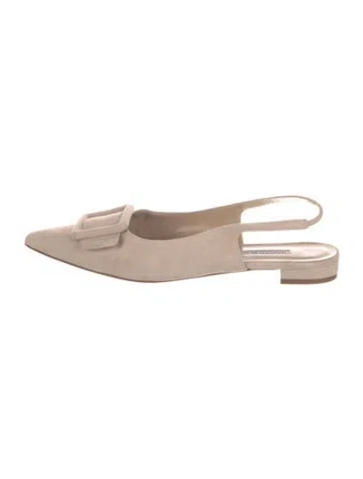Pre-owned Manolo Blahnik Suede Slingback Flats In Neutrals
