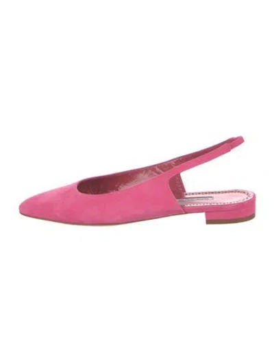 Pre-owned Manolo Blahnik Suede Slingback Flats In Pink