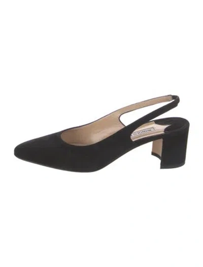 Pre-owned Manolo Blahnik Suede Slingback Pumps In Black