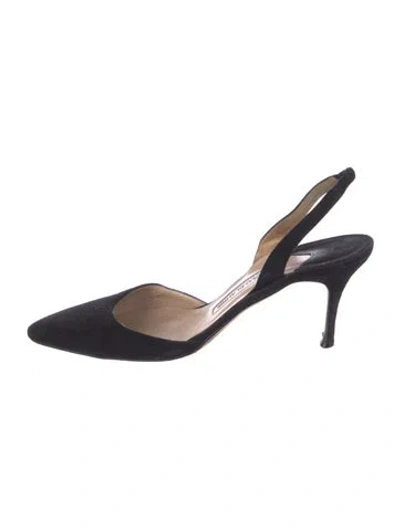 Pre-owned Manolo Blahnik Suede Slingback Pumps In Black