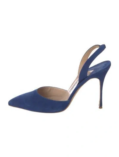 Pre-owned Manolo Blahnik Suede Slingback Pumps In Blue