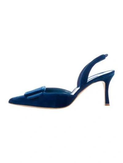 Pre-owned Manolo Blahnik Suede Slingback Pumps In Blue
