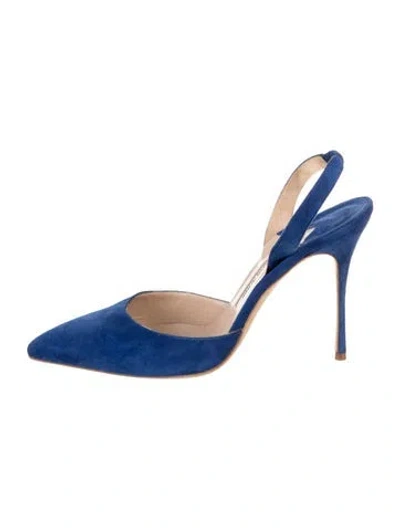 Pre-owned Manolo Blahnik Suede Slingback Pumps In Blue