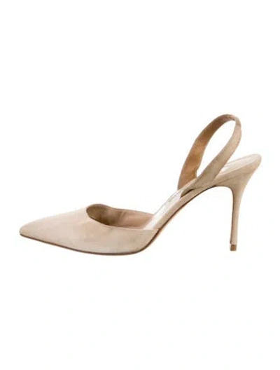 Pre-owned Manolo Blahnik Suede Slingback Pumps In Neutral