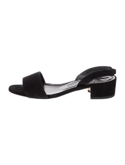 Pre-owned Manolo Blahnik Suede Slingback Sandals In Black
