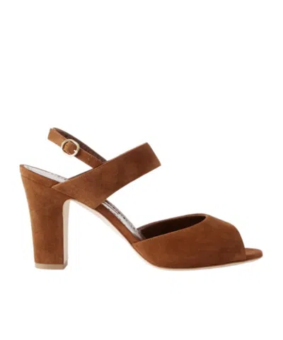 Manolo Blahnik Khiko 90 Suede Slingback Sandals In Brown