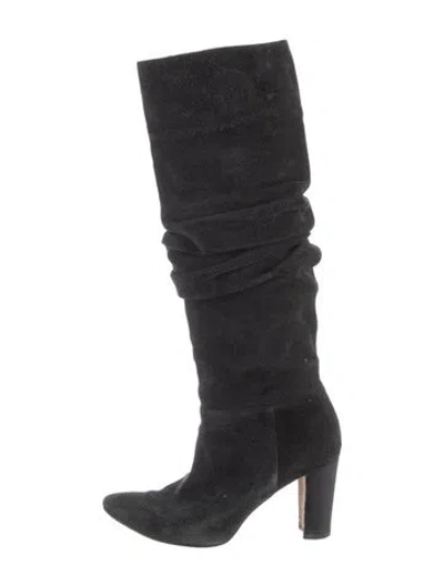 Pre-owned Manolo Blahnik Suede Slouch Boots In Black