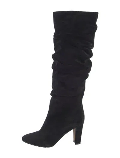 Pre-owned Manolo Blahnik Suede Slouch Boots In Black