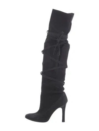 Pre-owned Manolo Blahnik Suede Slouch Boots In Black