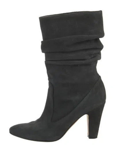 Pre-owned Manolo Blahnik Suede Slouch Boots In Blue