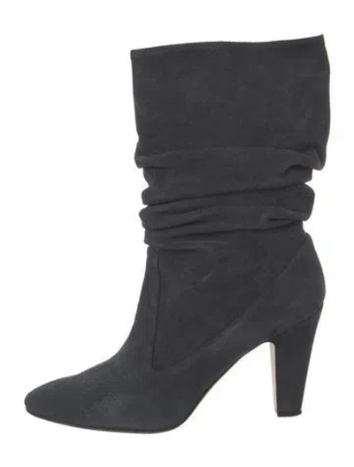 Pre-owned Manolo Blahnik Suede Slouch Boots In Blue