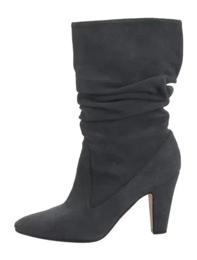 Pre-owned Manolo Blahnik Suede Slouch Boots In Blue