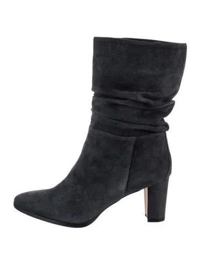 Pre-owned Manolo Blahnik Suede Slouch Boots In Blue