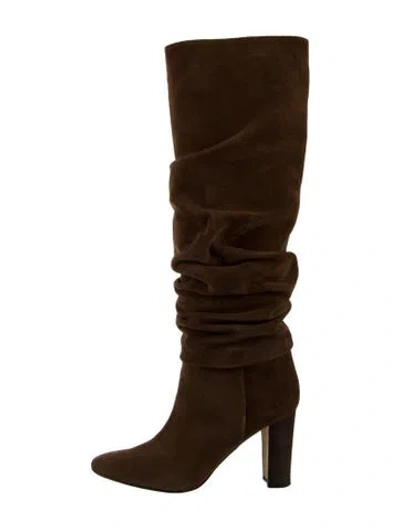 Pre-owned Manolo Blahnik Suede Slouch Boots In Brown