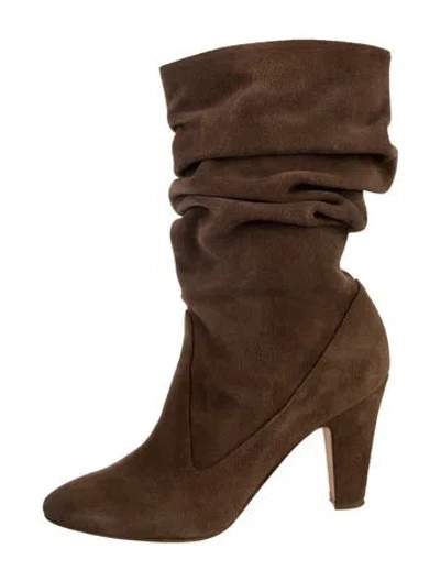 Pre-owned Manolo Blahnik Suede Slouch Boots In Brown