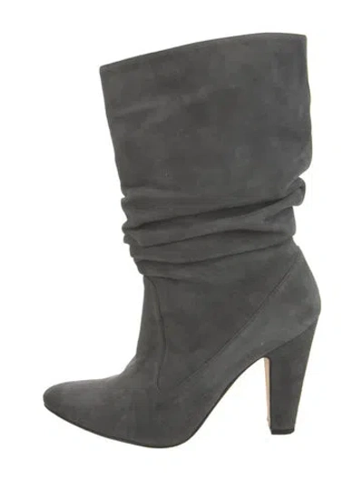 Pre-owned Manolo Blahnik Suede Slouch Boots In Grey