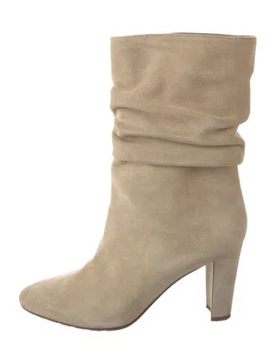 Pre-owned Manolo Blahnik Suede Slouch Boots In Neutrals