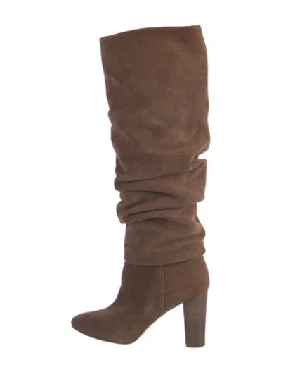 Pre-owned Manolo Blahnik Suede Slouch Boots In Neutrals
