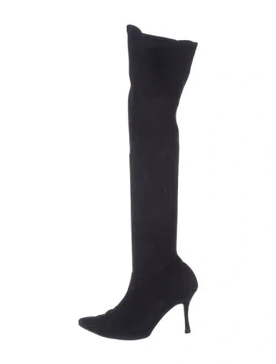 Pre-owned Manolo Blahnik Suede Sock Boots In Blue
