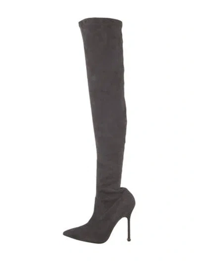 Pre-owned Manolo Blahnik Suede Sock Boots In Gray