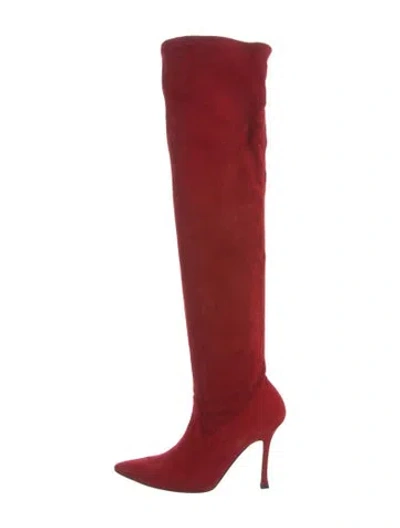 Pre-owned Manolo Blahnik Suede Sock Boots In Red