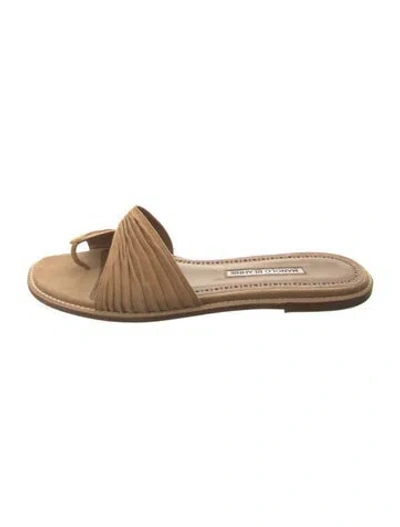 Pre-owned Manolo Blahnik Suede Striped Slides In Brown