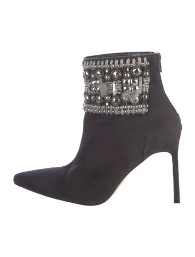 Pre-owned Manolo Blahnik Suede Studded Accents Sock Boots In Black