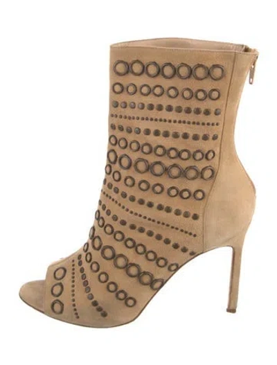 Pre-owned Manolo Blahnik Suede Studded Accents Sock Boots In Neutral