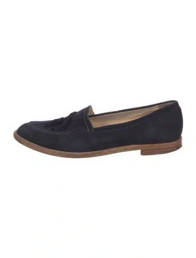 Pre-owned Manolo Blahnik Suede Tassel Accents Loafers In Blue