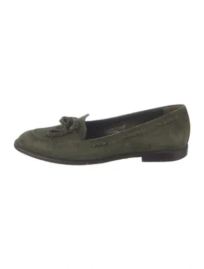 Pre-owned Manolo Blahnik Suede Tassel Accents Loafers In Green