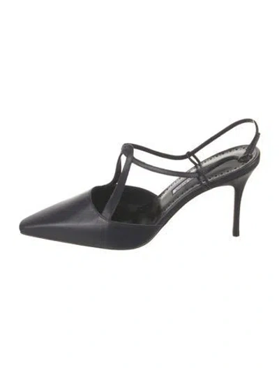 Pre-owned Manolo Blahnik Suede T-strap Pumps In Black