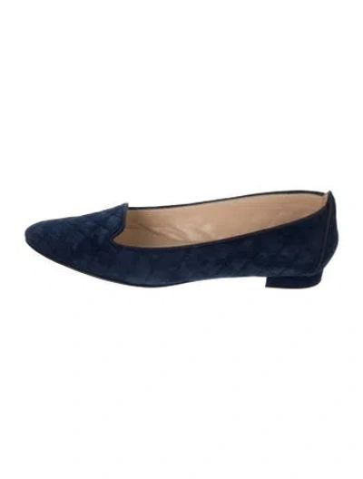 Pre-owned Manolo Blahnik Suede Tweed Pattern Loafers In Blue