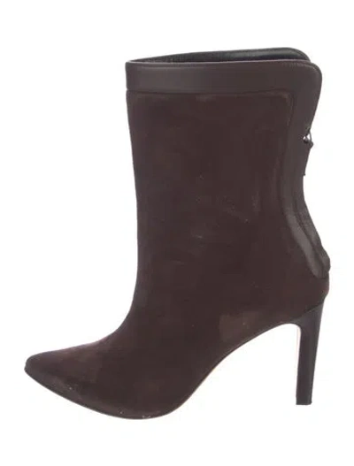 Pre-owned Manolo Blahnik Suede Whipstitch Trim Boots In Brown